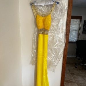 Yellow Beaded Formal Evening Dress